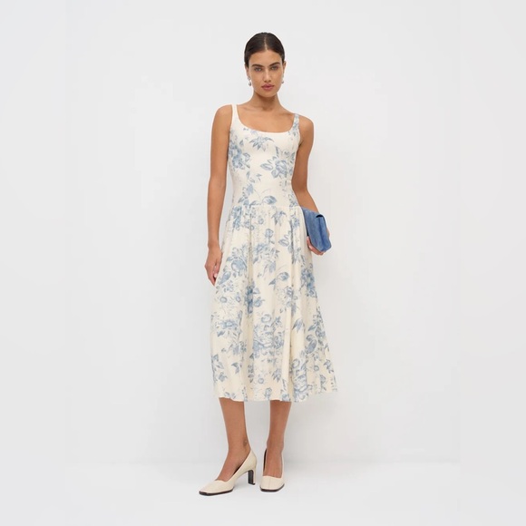 Reformation Dresses & Skirts - Reformation Cream Midi Dress with Light Blue Floral Print